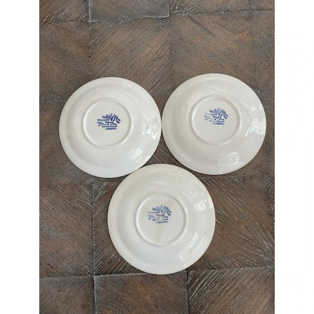 Vtg Willow Ware Blue Willow Transferware 3 Dessert Plates/Saucers 6